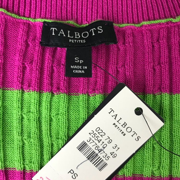 Talbots PS Pink and Green Striped Sleeveless Shell Top Petite Small - Picture 5 of 6